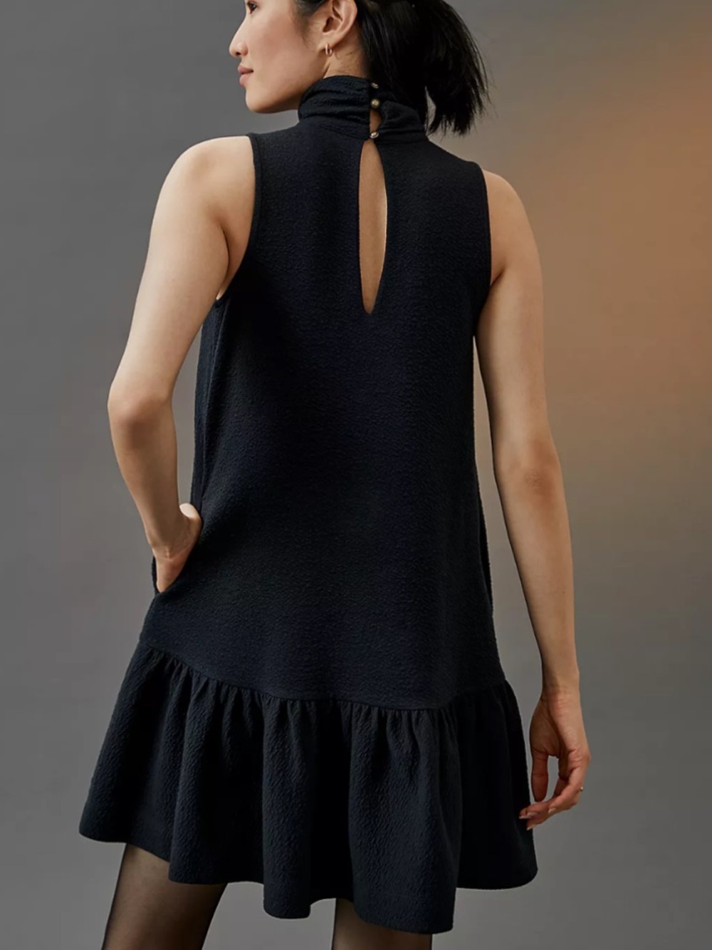 Maeve Flounced Mock Neck Mini Dress L